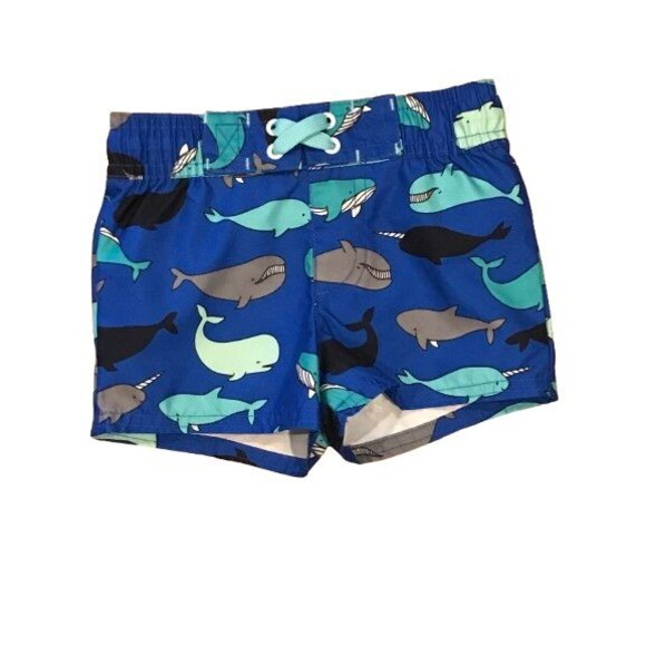 Baby Boy's 6-9 Months Swim Trunks Cat & Jack Drawstring and Liner Whales - Picture 1 of 2